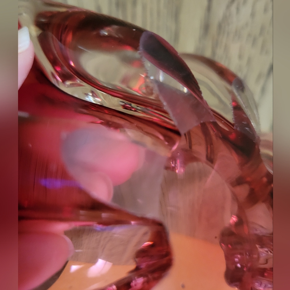 VTG MCM Murano Sommerso Art Glass Ashtray Bowl Square Cranberry Hand Blown RETRO - Picture 8 of 16